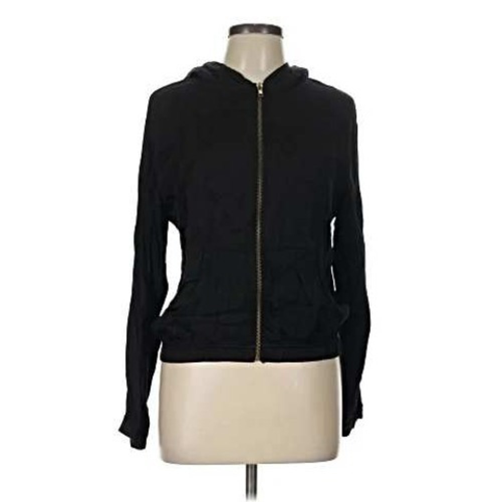 Fred Segal hoodie deadstock closed la boutique brand black silky viscose zip MED